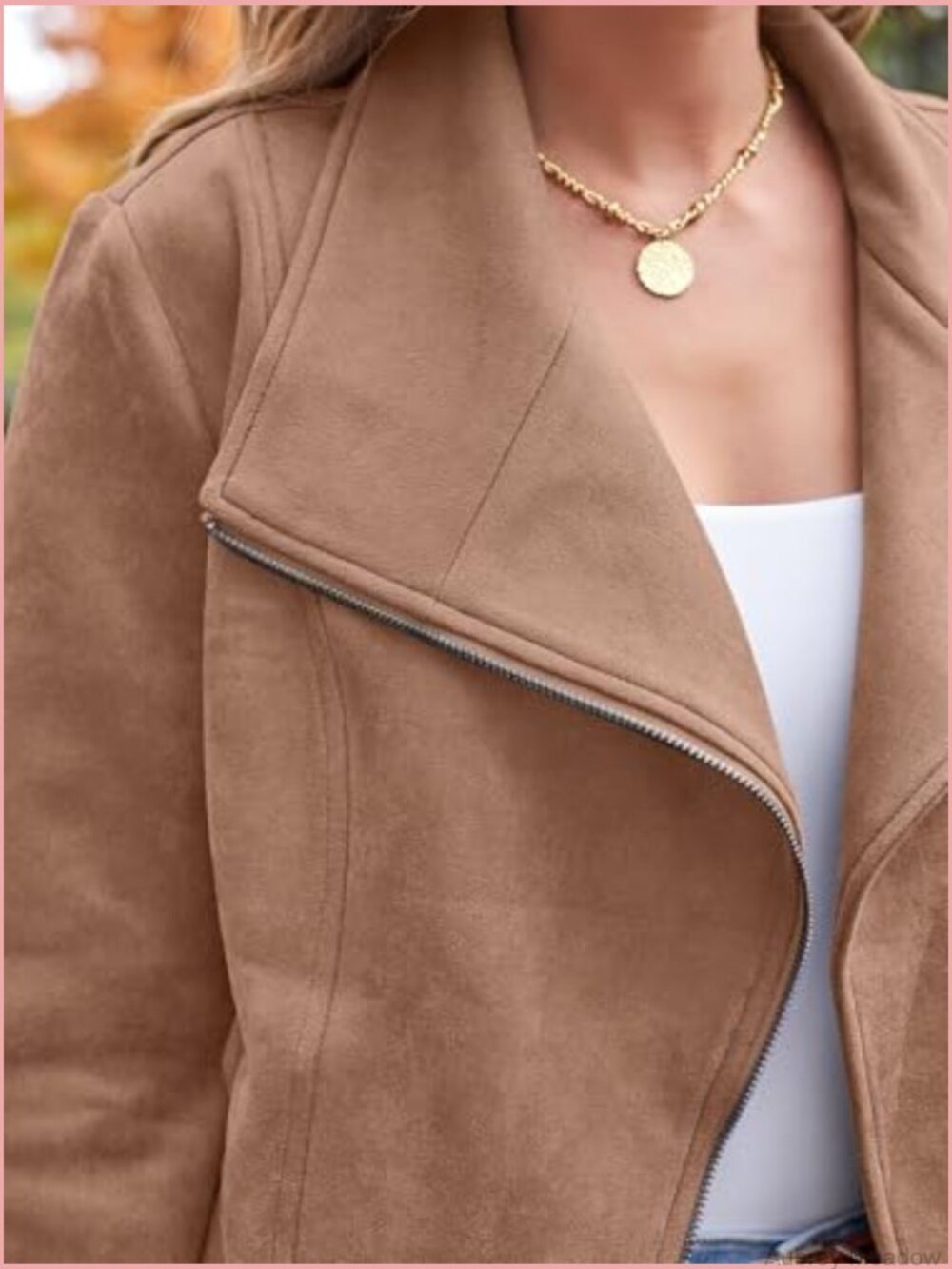Faux Suede Leather Jacket, Cropped Open Front Coat for Fall Winter Spring - Picture 5 of 6